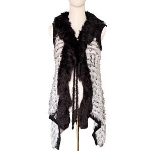 64. Display Paris BOHO Shag Eyelash Fuzzy Tie Waterfall Draped Vest Y2K Size-S/M